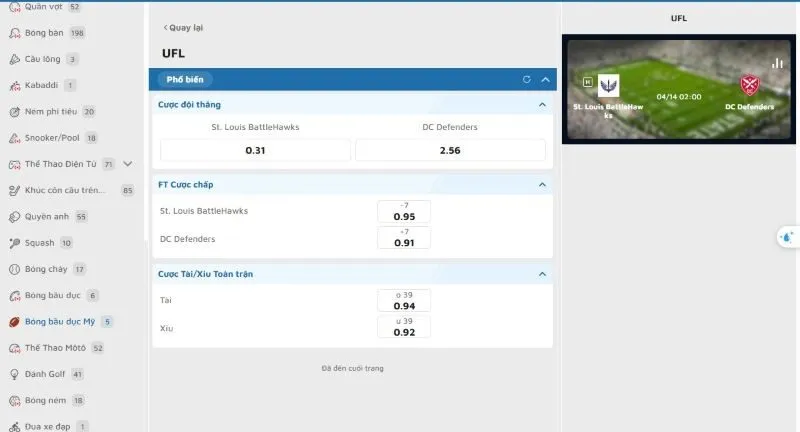 Hướng dẫn đăng ký Bóng bầu dục Mỹ 99OK