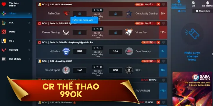 CR thể thao 99OK - Sảnh cá cược thể thao hấp dẫn không thể bỏ lỡ